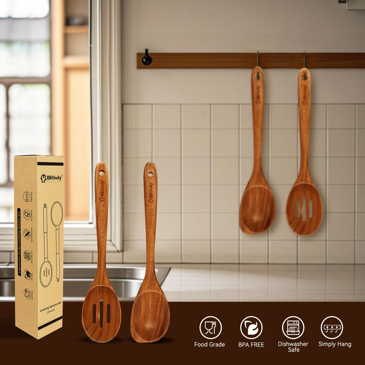 2 PCS Teak Wood Cooking Utensils Set