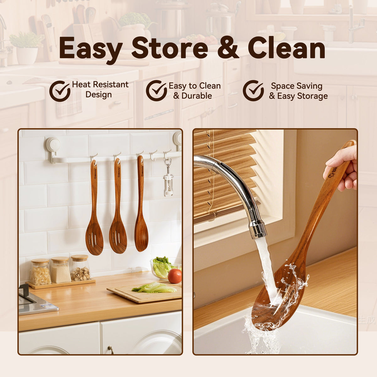2 PCS Teak Wood Cooking Utensils Set