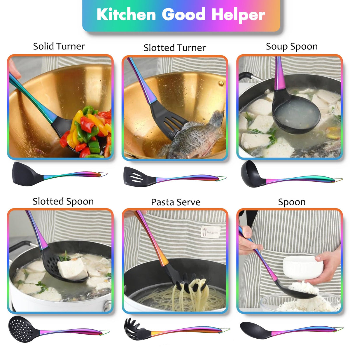 17pcs Titanium Silicone Cooking Utensils Set with Holder