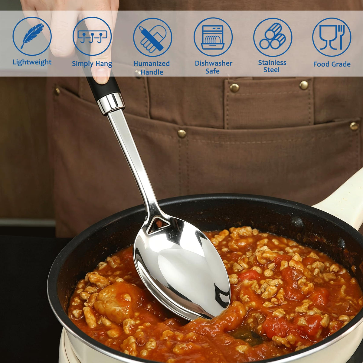 4PCS Stainless Steel Cooking Spatula Spoon Set, Metal Cooking Utensils Set with Anti-Scald Handle, Heat Resistant Kitchen Utensils Set with Turners, Serving Spoon, Ladle, Skimmer, Pasta Server