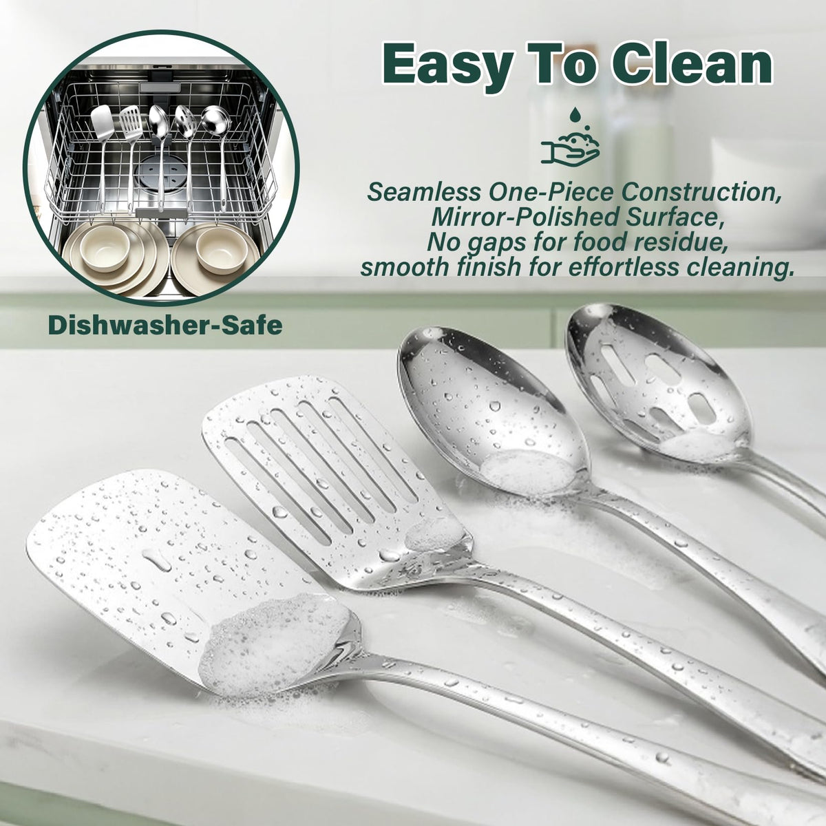 9PCS Stainless Steel Cooking Utensils Set, Large Metal Kitchen Utensils Set with Thickened Edge, Heat Resistant Spatula Turners Set with Ladle, Turners, Spoons, Skimmer