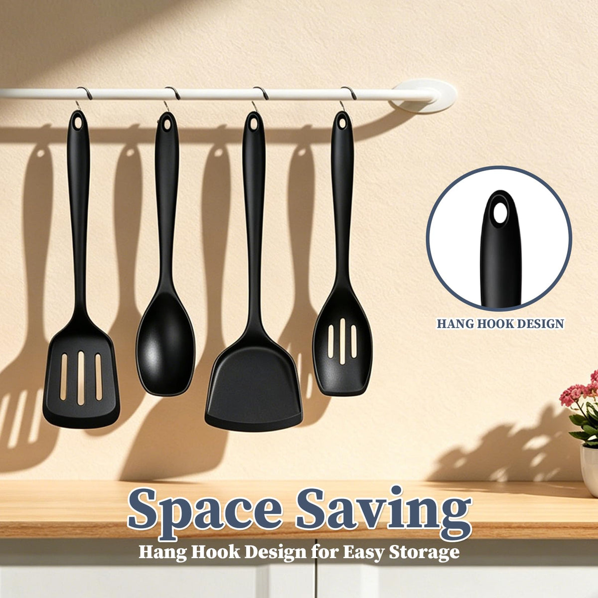 4PCS Silicone Spatula Spoon Set, Full Thickened Silicone Cooking Utensils Set, Heat Resistant Cooking Spatula Set, Nonstick Solid and Slotted Turners, Serving Spoon