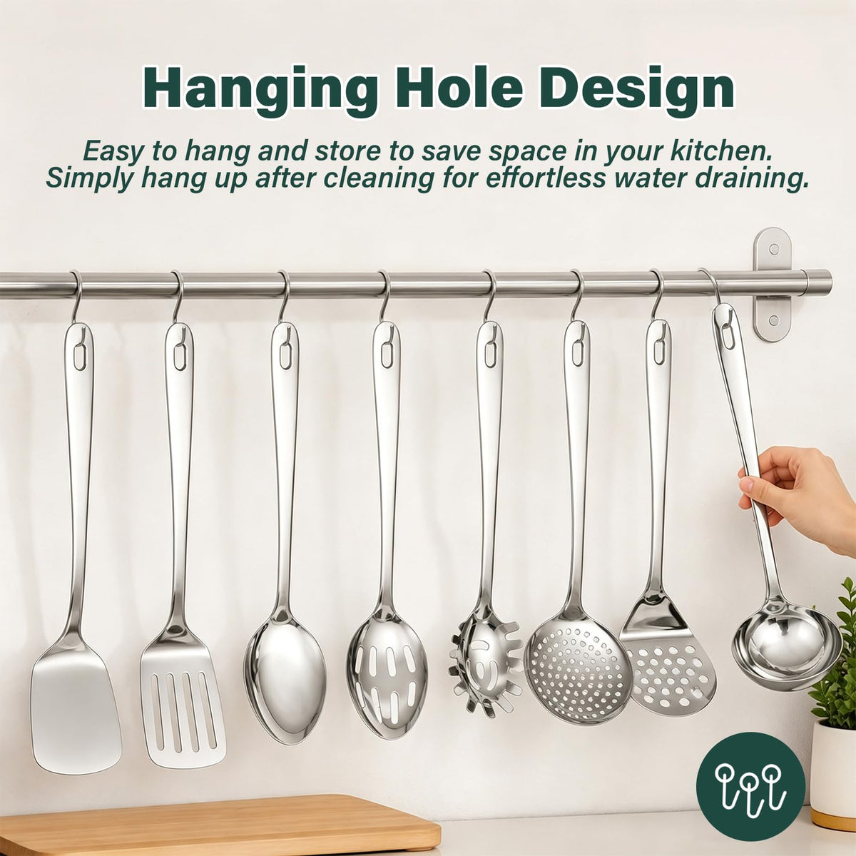 9PCS Stainless Steel Cooking Utensils Set, Large Metal Kitchen Utensils Set with Thickened Edge, Heat Resistant Spatula Turners Set with Ladle, Turners, Spoons, Skimmer