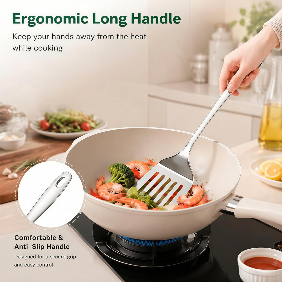 Stainless Steel Spatula Spoon Set, 4PCS Large Cooking Utensils Set with Thickened Edge, Heat Resistant Cooking Spatula Set, Metal Solid and Slotted Turners, Serving Spoon