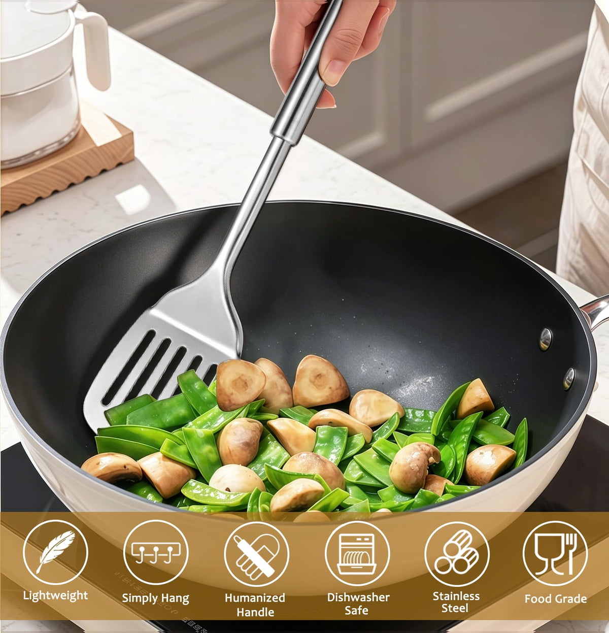 Stainless Steel Kitchen Utensils Set, 6 PCS Metal Cooking Utensils Set, Heat Resistant Cooking Spatula Spoon Set with Turners, Serving Spoon, Ladle, Skimmer, Pasta Server