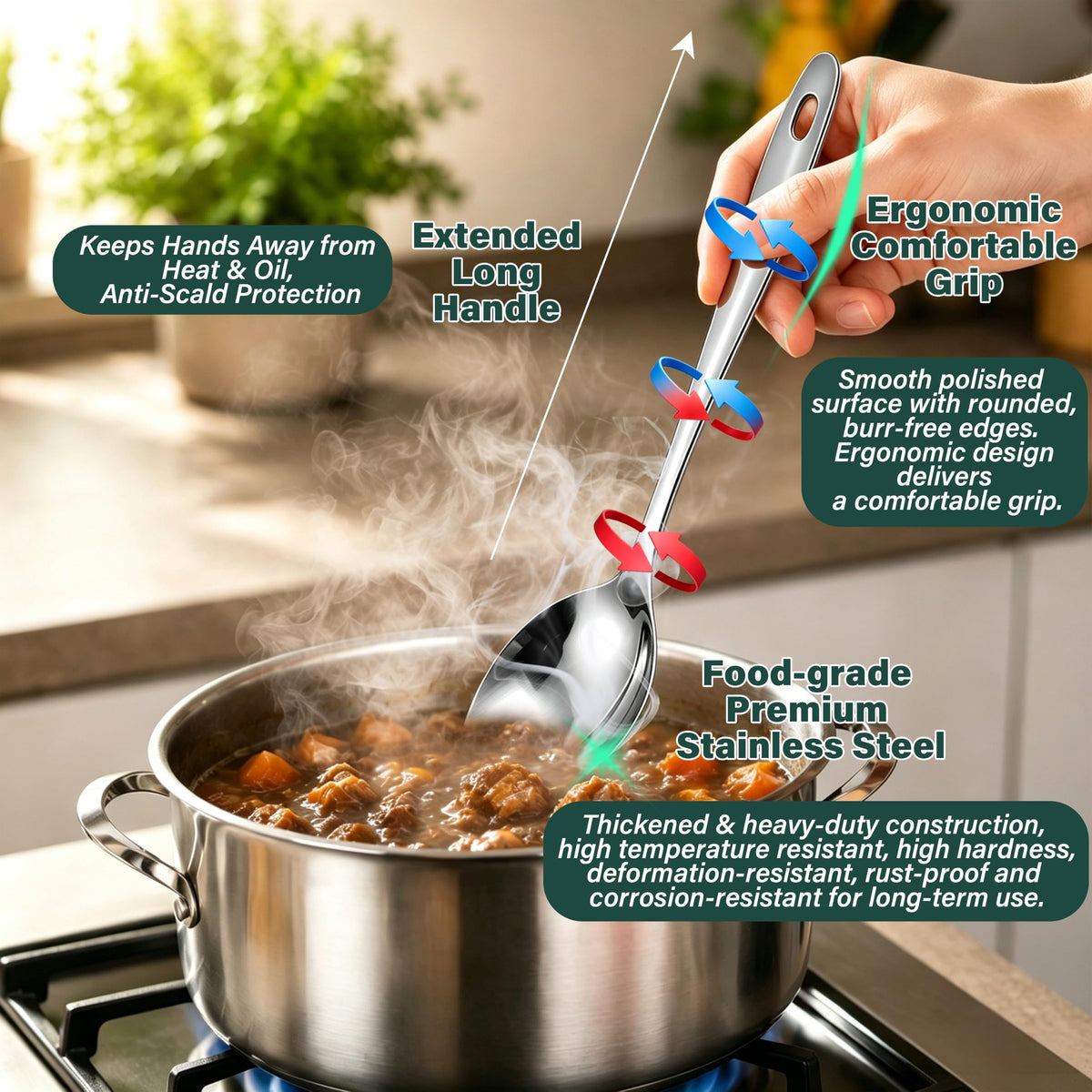 9PCS Stainless Steel Cooking Utensils Set, Large Metal Kitchen Utensils Set with Thickened Edge, Heat Resistant Spatula Turners Set with Ladle, Turners, Spoons, Skimmer