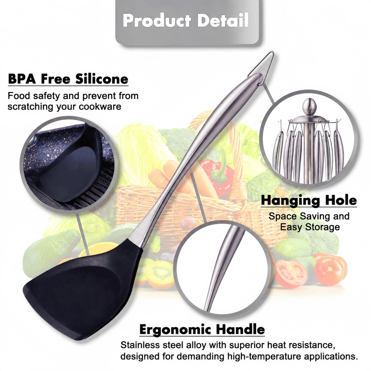Silicone Cooking Utensils Set, 9Pcs Kitchen Utensil Set with Stainless Steel Handle, Heat-Resistant Silicone Utensils for Cooking, Non-Stick Spatula Set with Spoons, Turners, Ladle (Sliver)