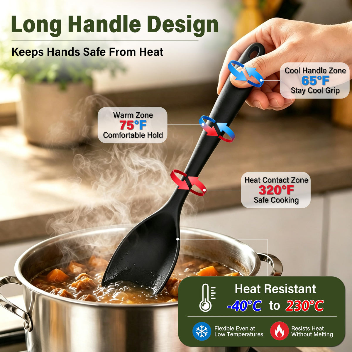 2PCS Thickened Silicone Cooking Spoon Set, Solid & Slotted Serving Spoons with Integrated Silicone Handles, Heat Resistant Nonstick Kitchen Utensils for Cooking(Black)