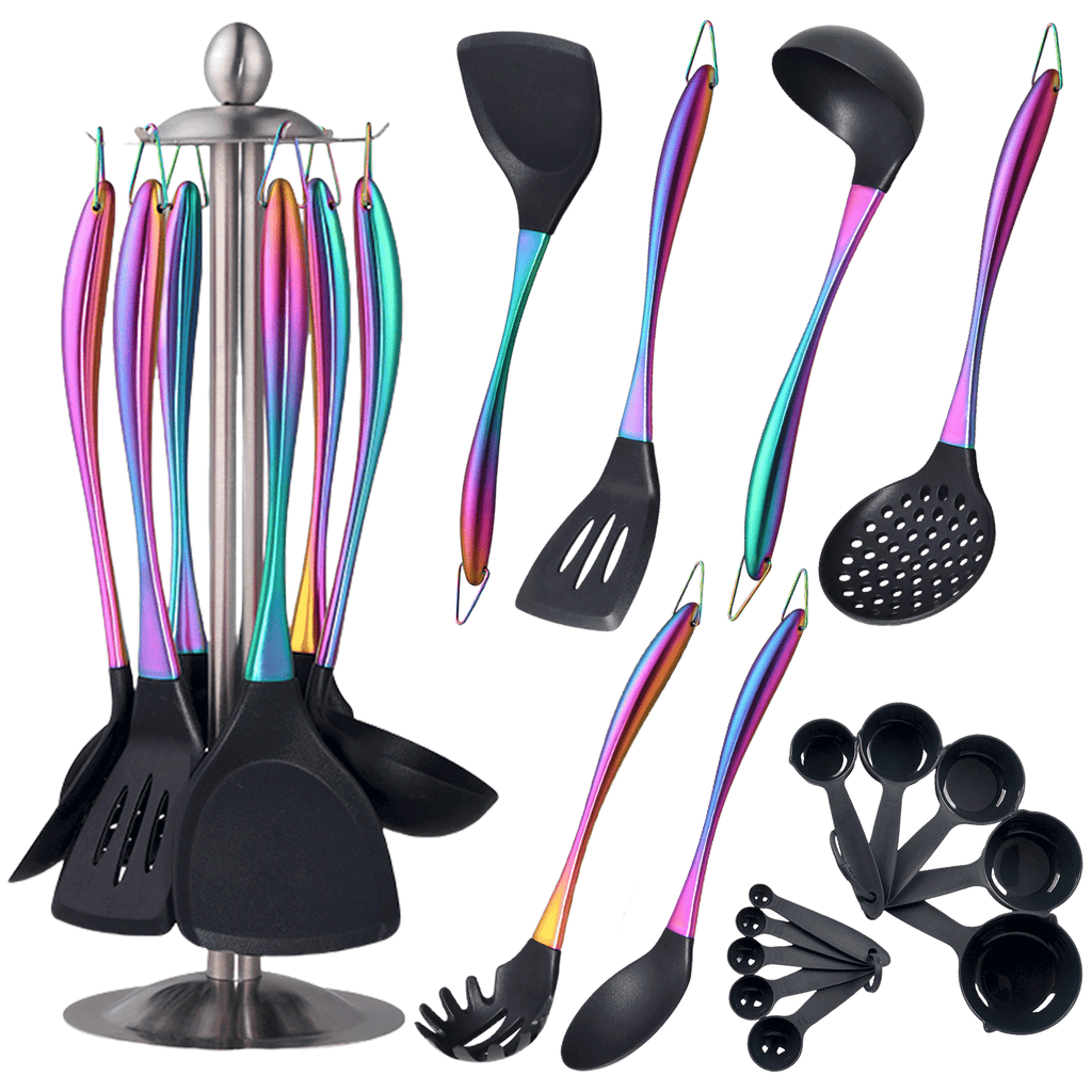17pcs Titanium Silicone Cooking Utensils Set with Holder