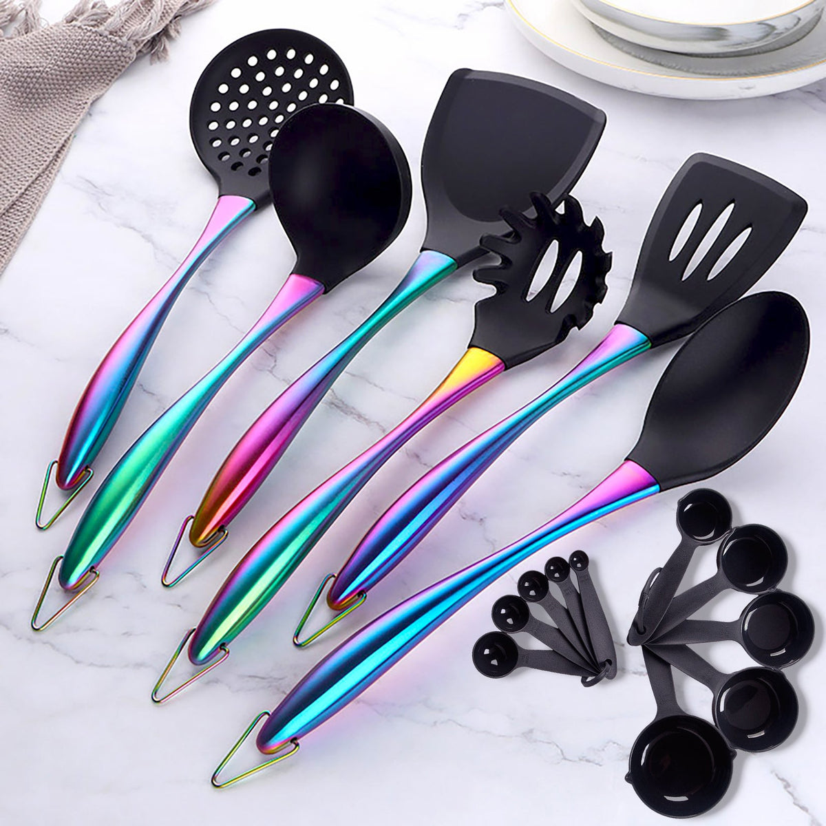 17pcs Titanium Silicone Cooking Utensils Set with Holder